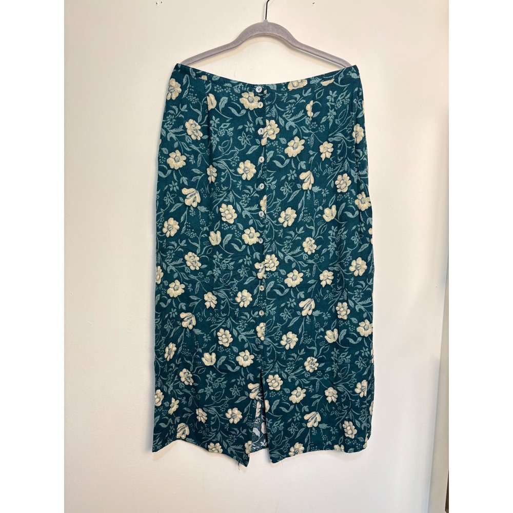 Vintage Floral Maxi Skirt Womens Large Teal Button Front Rayon Made USA 90s - Picture 8 of 9